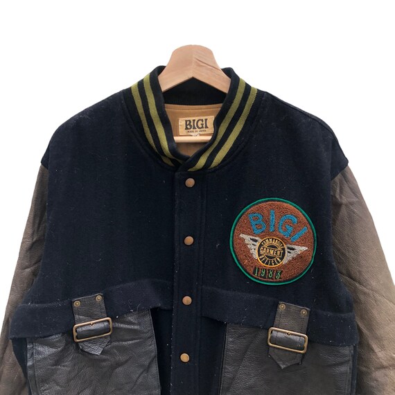 Vintage 80s Bigi Officer Pocket Sleeve Leather Wool Bomber 