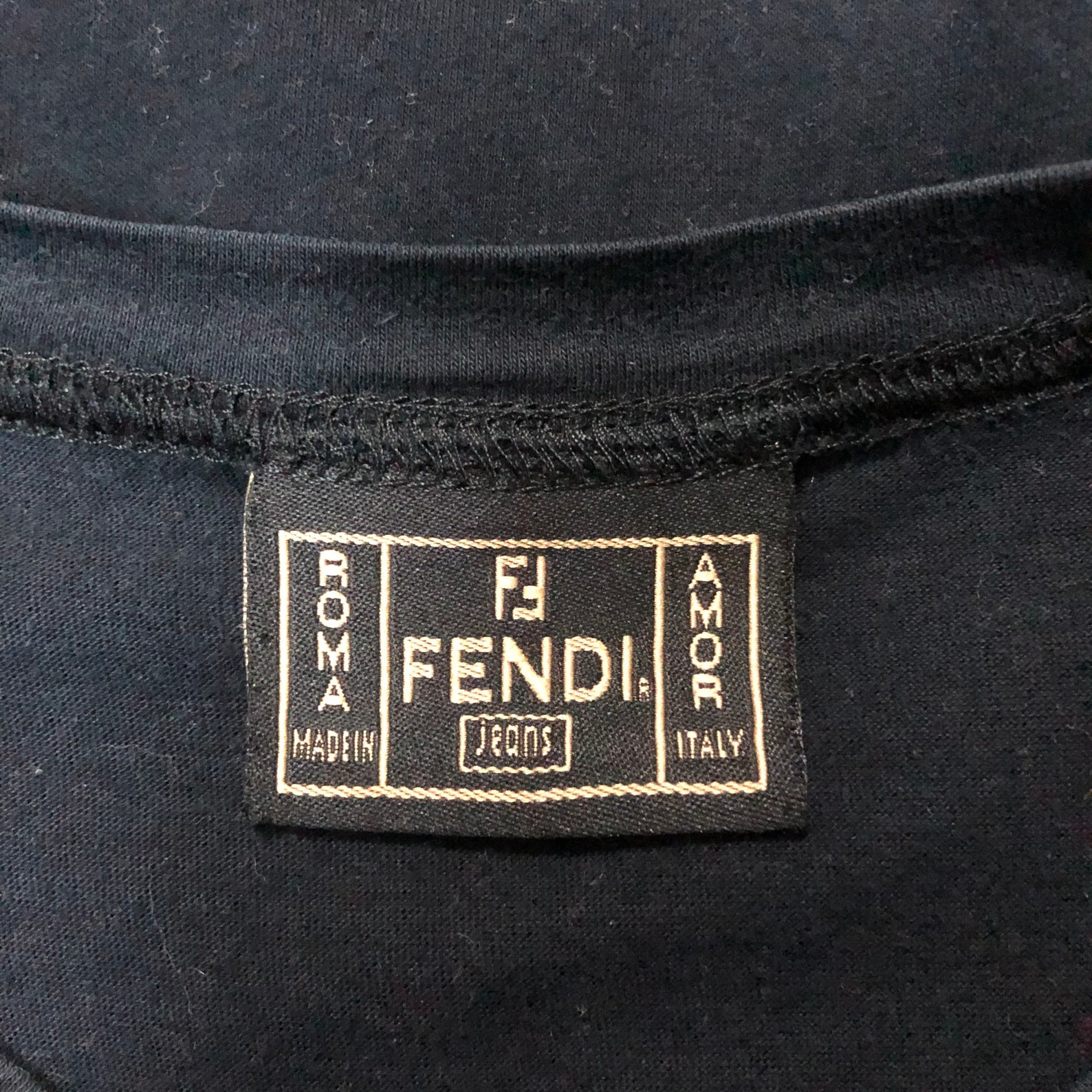 Vintage fendi jeans tshirt black | Etsy