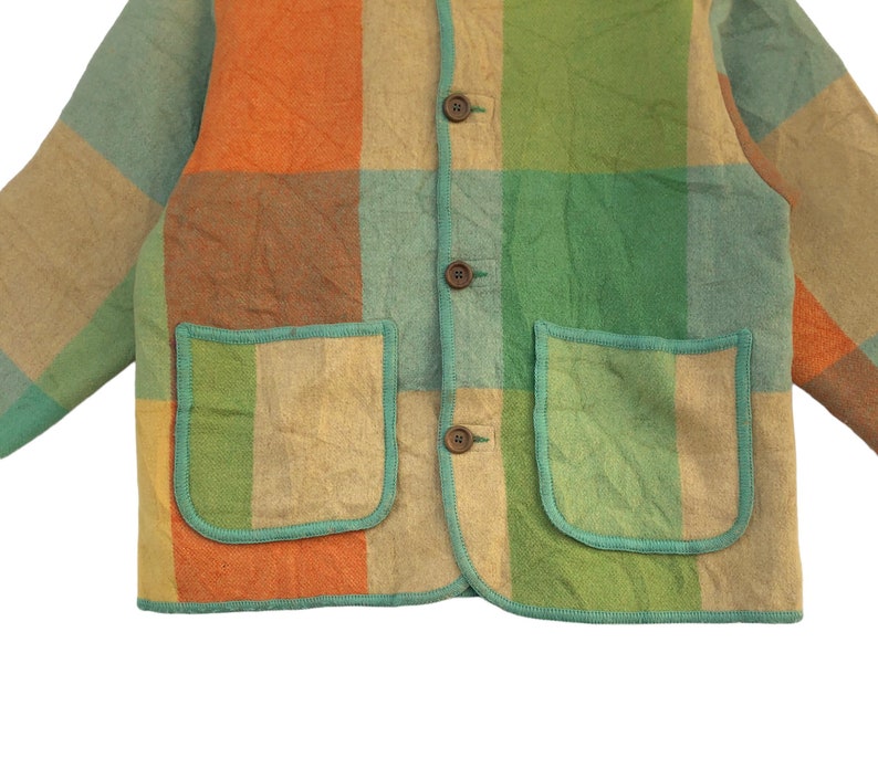 Vintage 1990s united colors of Benetton colour block wool hooded jacket button up size m made in italy navajo jacket image 5