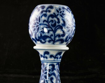 Vintage Delicate Chinese Blue / White Porcelain Vase - 4.5"x 4.5"x 9" (Free Shipping)