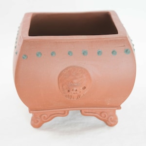 Square Embossed Vintage Yixing Zisha Lucky Bamboo Pot 4&quot;x 4&quot;x 3.5&quot; (Free shipping)