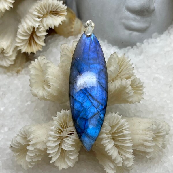 Pendentif Labradorite pierre Naturelle 50 Cts Beliere Argent 925 Bijoux Collier Protection Minéraux Collection Reiki pierre semi précieuse