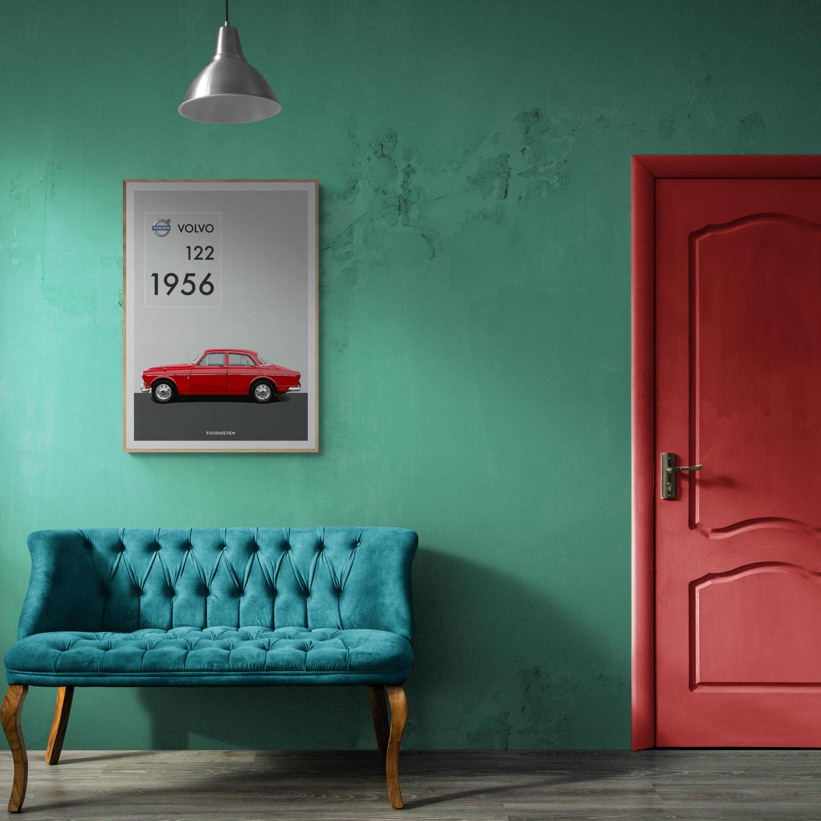 Volvo 122 1956 graphic poster. Vector file, svg, png, pdf. Printable wall art.