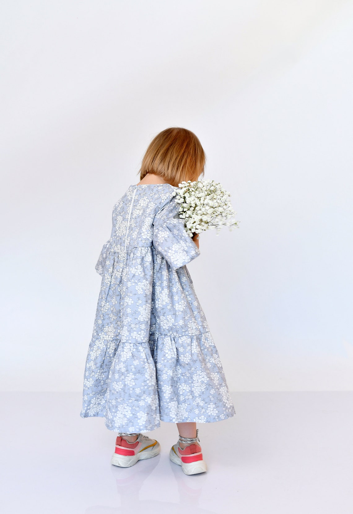 Little Girl GREY LONG FLORAL Robe Kids Kindergarten Flower | Etsy