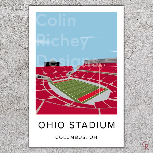 Affiche du stade Ohio State Buckeyes | Stade de l'Ohio Columbus Ohio | Football universitaire Big Ten | Téléchargement numérique