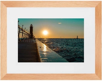 Grand Haven Lake Michigan Sunset Framed Fine Art Photography Print 8&quot; X 12&quot;