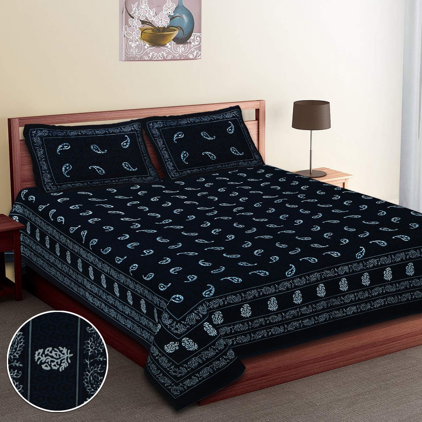 Royal Blue Dabu Print King Size Cotton 