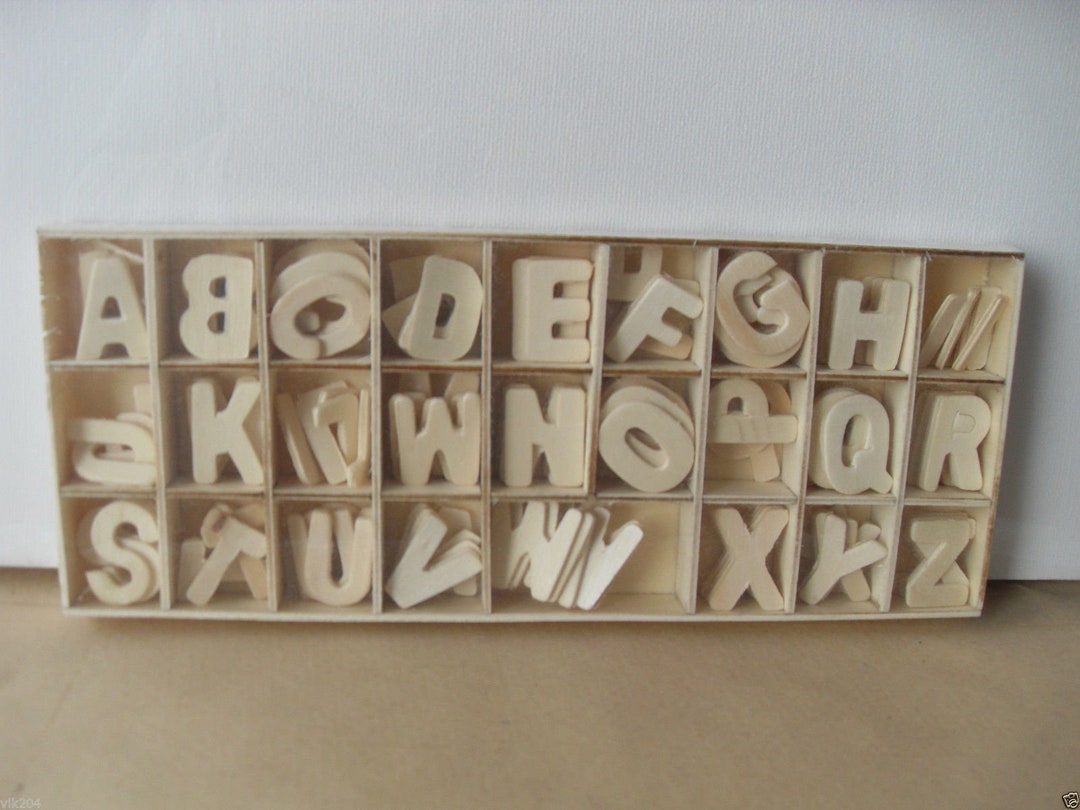 Set of AZ ALPHABET in a Box Wooden Machine Cut Letters Upper Case