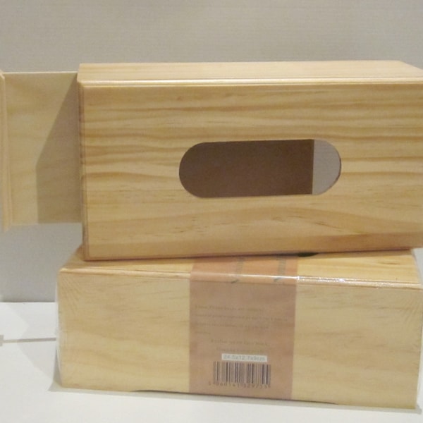 2 Natural Pine WOODEN TISSUE BOXES Tissue Paper Napkin Holder Decoupage Home Bedroom Decor Varnished and Unvarnished New