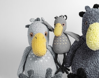 ハシビロコウの編みぐるみパターン：エキゾチックな鳥のぬいぐるみ