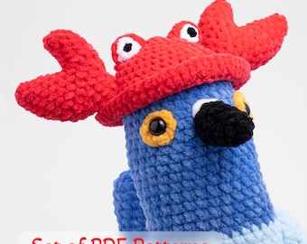 Set PDF Crochet Pattern Pigeon (English, Español, Italian) + Crab Hat / Patrón De Ganchillo, Modello di PDF