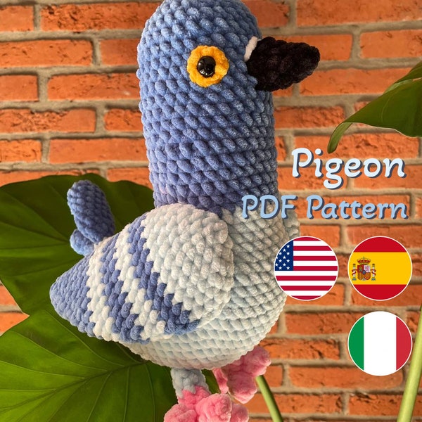 PDF Crochet Pattern Pigeon (English, Español, Italian) / Patrón De Ganchillo, Modello di PDF