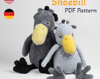 PDF Pattern Shoebill | Whalebill stork amigurumi | Exotic Bird plushie | Crochet pattern | Häkelanleitung Amigurumi Der Schuhschnabel ENG DE