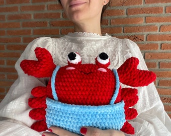 Toy READY FOR SHIPPING. Crochet Big Crab, Knitted Crab, Stuffed Crab, Cute Plush Crab Amigurumi, Stuffed Animal Toys (Have 2 items)