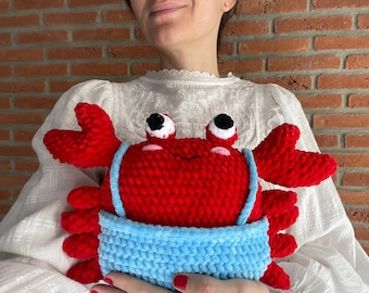 Toy READY FOR SHIPPING. Crochet Big Crab, Knitted Crab, Stuffed Crab, Cute Plush Crab Amigurumi, Stuffed Animal Toys