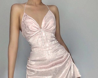 baby pink satin slip dress