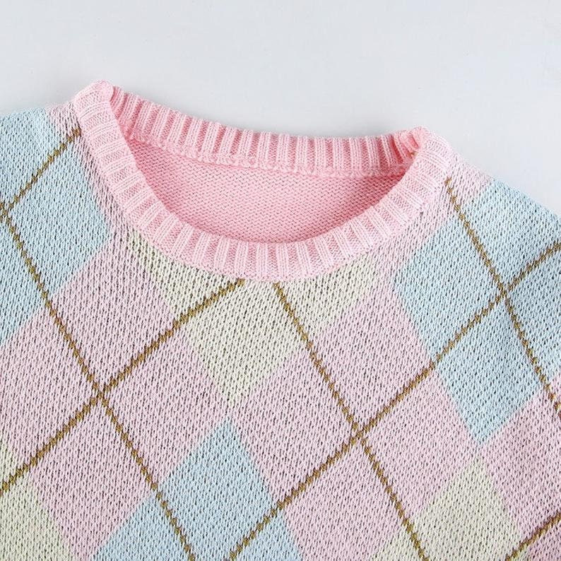 brandy melville pink argyle sweater