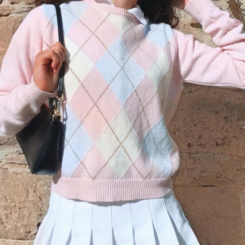 brandy melville pink argyle sweater