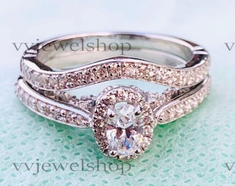 Verzauberter Disney Ariel 1.16 CT Oval Diamant Rahmen Verlobungsring Braut, 14K Weißgoldring, Oval Moissanite Ehering Set 5754
