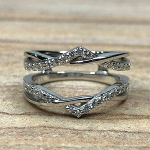Solitaire Ring Enhancer, Women&#39;s Ring Guard, White Gold Ring, Wedding Ring Enhancer, 925 Sterling Silver Ring, Wrap Enhancer Band, 6582