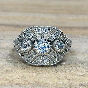 Art-deco-ring, 1 kt ronde diamanten ring, 935 argentiumzilver vintage trouwring ring voor dames en meisjes, art-decosieraden 4943