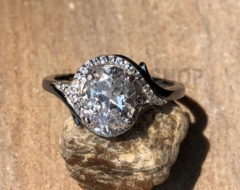 Enchanted Disney Villains Maleficent 2 CT Enhanced White Oval Diamond Ring, Birthday Gift, Black Rhodium Plated Sterling Silver Ring, 5895