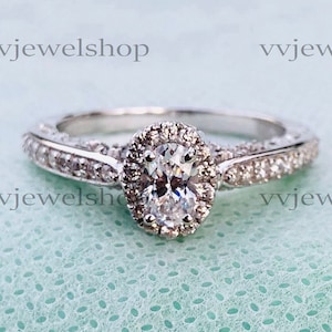 Enchanted Disney Ariel 1 CT. T.W. Oval Diamond Frame Engagement Ring, White Gold Ring, Oval Moissanite Engagement Ring, Women Gift Ring 5754