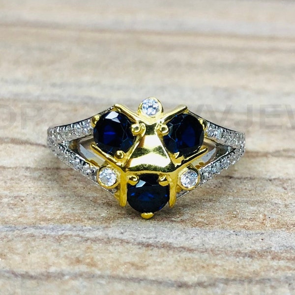 Zora Sapphire Ring, Blue Sapphire & White Simulated Diamond Ring, Zora's Sapphire Legend Of Zelda Engagement Ring, Video Game Ring, 6692