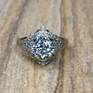 Vintage Art Deco Ring, Engagement Ring, Moissanite Ring, Wedding Ring, White Gold Ring, Vintage Jewelry Ring, 925 Sterling Silver Ring, 6964