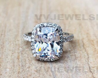 Engagement Ring, Four Prong Ring, Wedding Ring, Cushion Cut Ring, Silver Ring, Anniversary Ring, Birthday Gift Ring, White Gold Ring, 4024