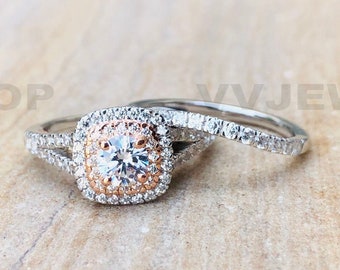 ダイヤモンドリングセット 2個 ラボダイヤモンドリングセット、ツートンリングセット、結婚指輪セット