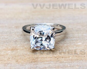 Hidden Halo Ring, Cushion Cut Ring, Lab Diamond Ring, White Gold Ring, Engagement Ring, Promise Ring, Wedding Ring, 925 Silver Ring, 5934