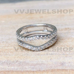 Solitaire Ring Enhancer, Ring Guard, White Gold Ring, Wedding Ring Enhancer, 925 Sterling Silver Ring, Moissanite Wrap Enhancer Band, 6399