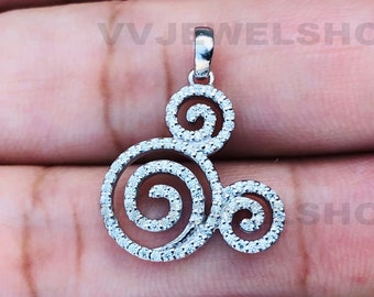 Women's Enchanted Mickey Mouse Pendant, White Gold Mickey Mouse Diamond Pendant With 18 Inch Chain, Solid 925 Sterling Silver Pendant 1369