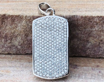 White Moissanite Pendant, Dog Tag Pendant, 935 Argentium Silver Pendant, Hip Hop Pendant, Iced Out Pendant, 925 Sterling Silver Pendant 1258