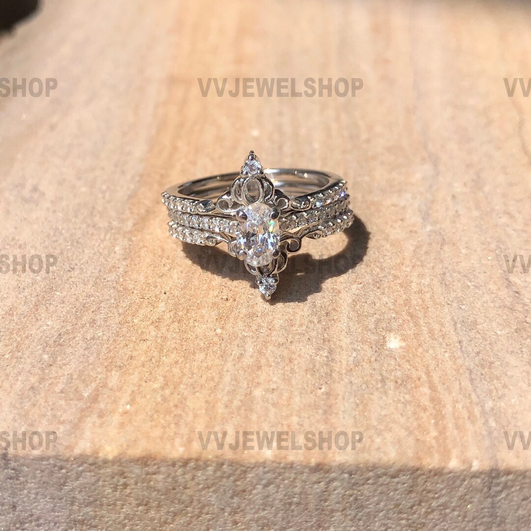 Moissanite Wedding Ring Set 14K Solid Gold Ring Set Oval Cut - Etsy