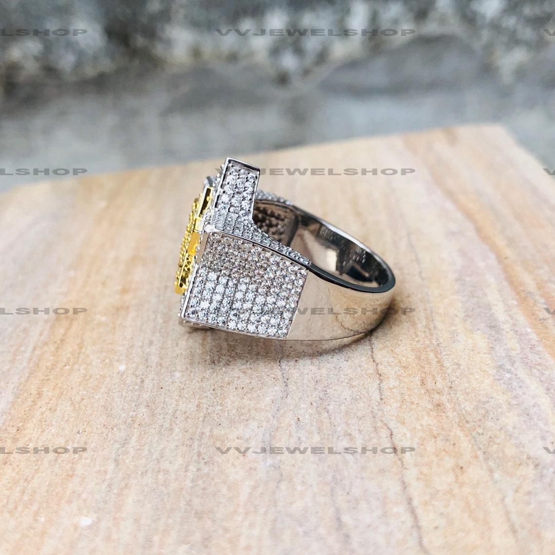 Big Star Bust Down Diamond Ring Silver Gold Hip Hop Star Etsy UK