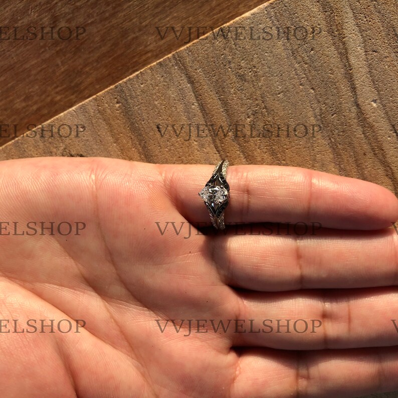 Enchanted Disney Villains Evil Queen 1.80CT Oval Diamond Engagement Ring in 14K White Gold with Black Rhodium Over 925 Sterling Silver 5541