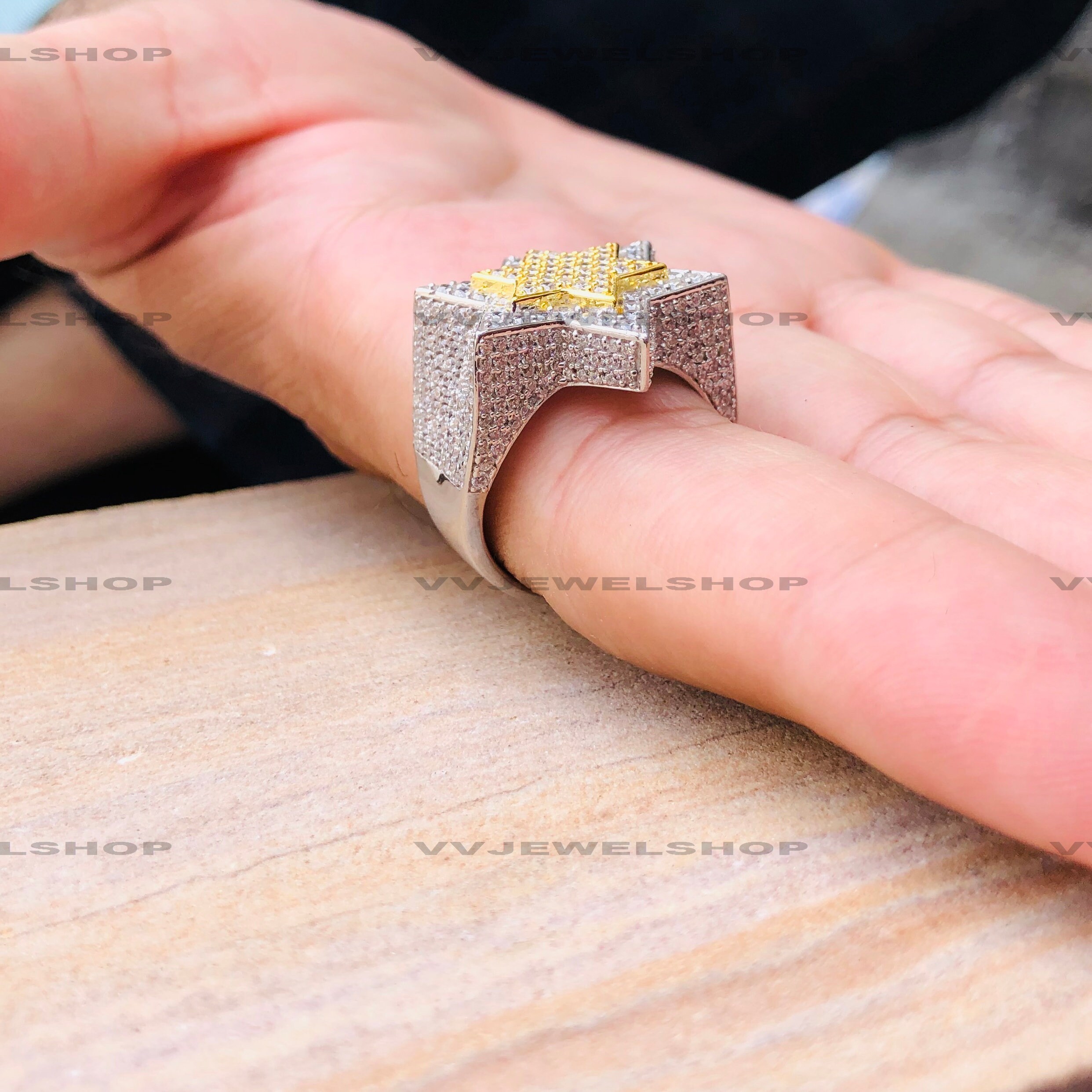 Big Star Bust Down Diamond Ring Silver Gold Hip Hop Star Etsy UK