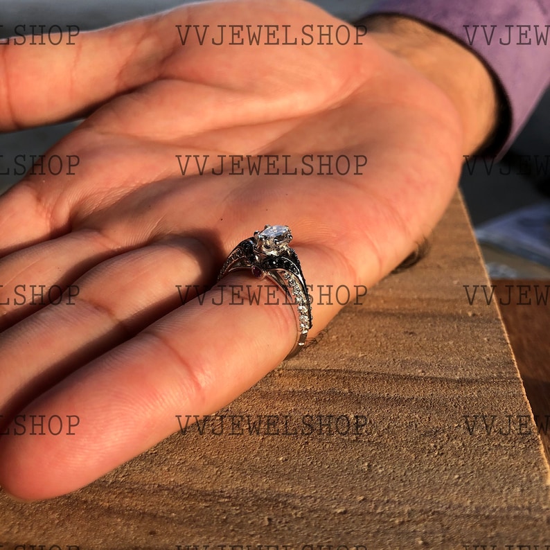 Enchanted Disney Villains Evil Queen 1.80CT Oval Diamond Engagement Ring in 14K White Gold with Black Rhodium Over 925 Sterling Silver 5541