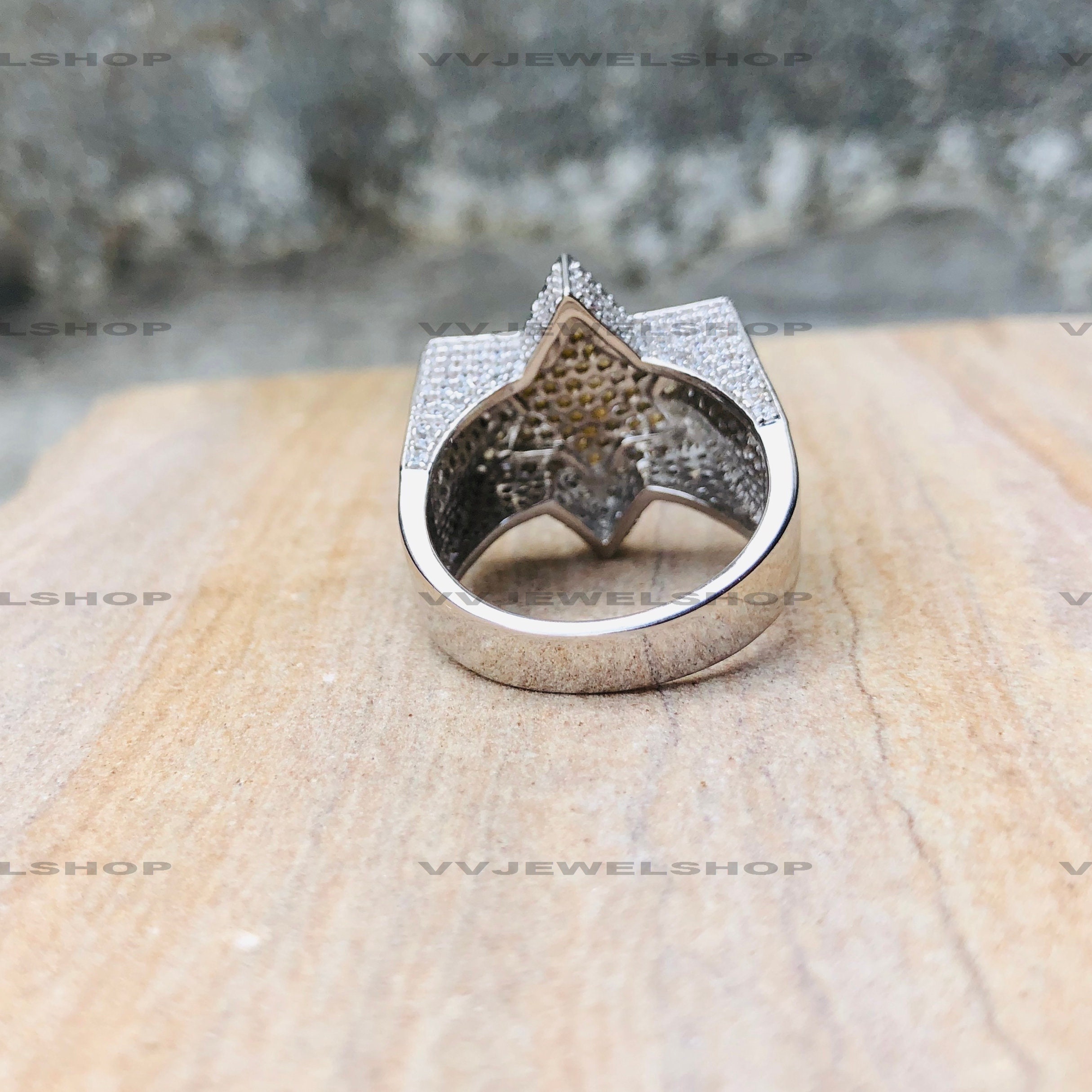 Big Star Bust Down Diamond Ring Silver Gold Hip Hop Star Etsy