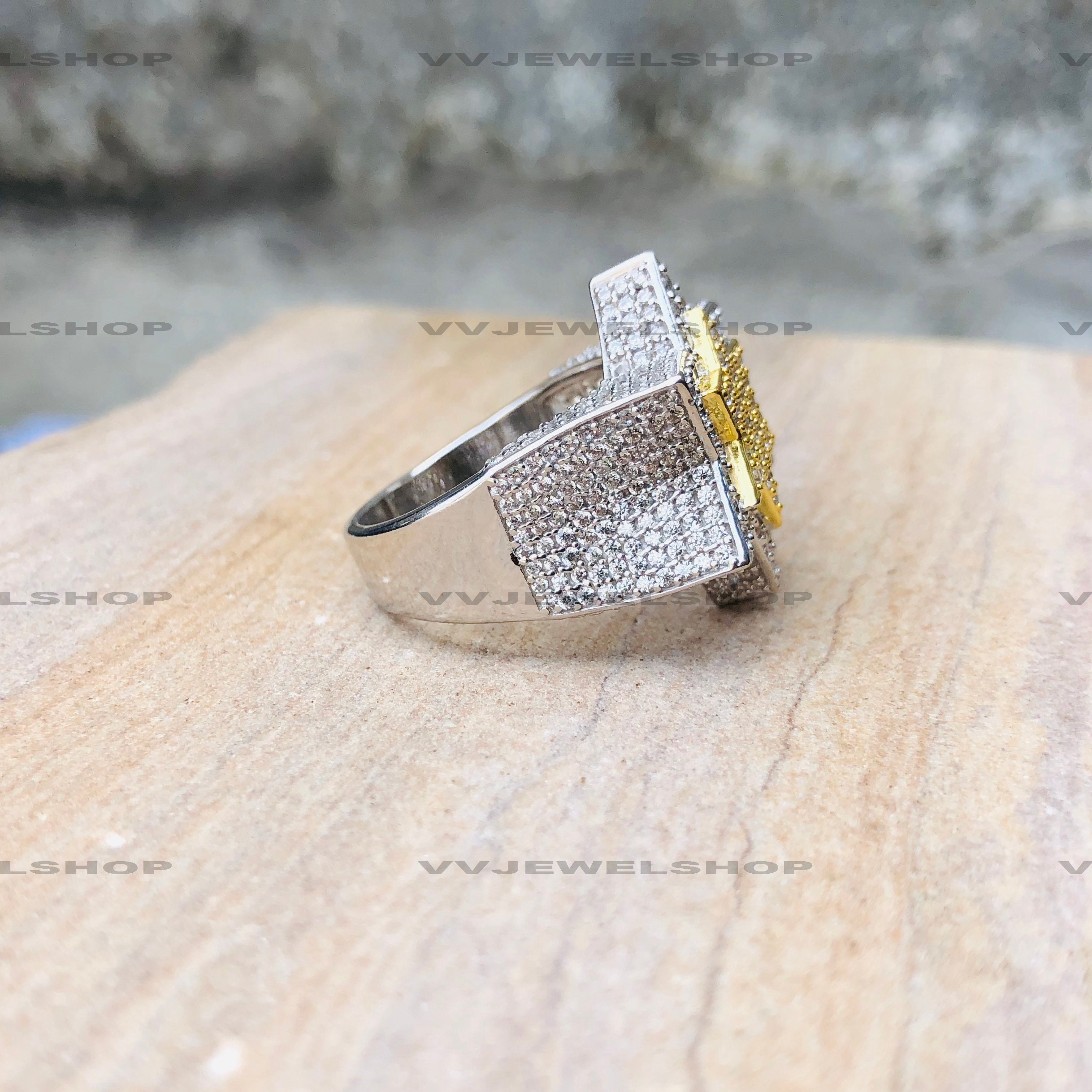 Big Star Bust Down Diamond Ring Silver Gold Hip Hop Star Etsy