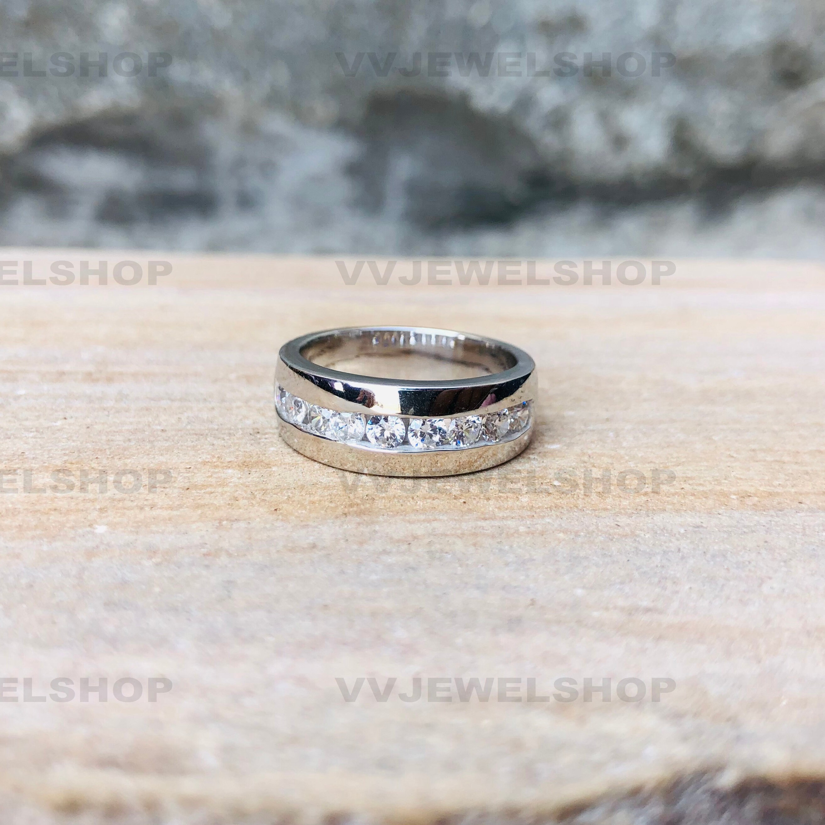 Men's Wedding Ring Channel Set Diamond Ring White Gold Etsy