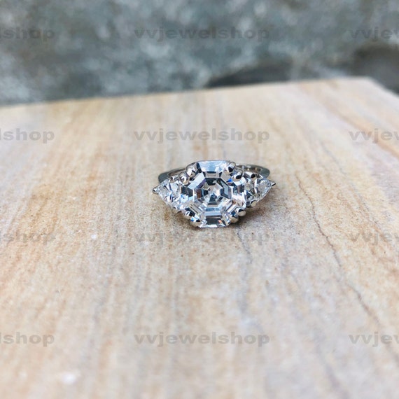 Women's Engagement Ring, 935 Argentium Silver Ring, Octagon Shape