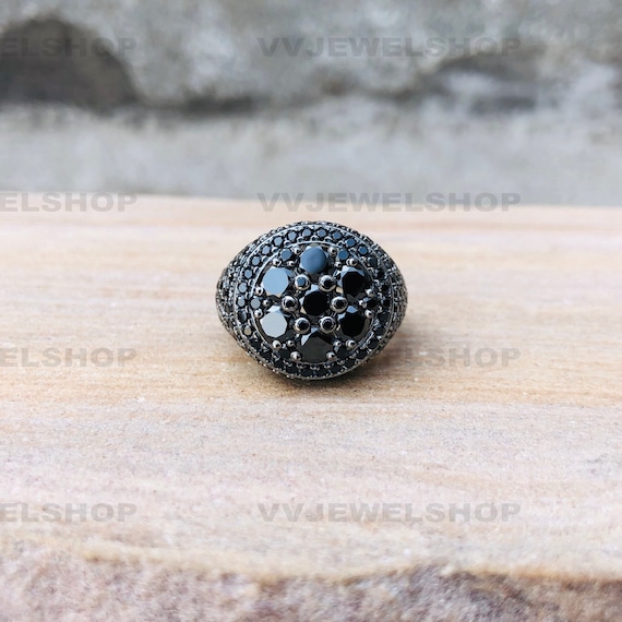Solid black diamond ring best sale mens