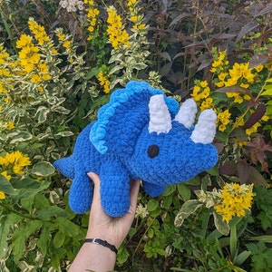 Triceratops Plushie Crochet dinosaur, Amigurumi, decoration, Perfect gift, Handmade, Dinosaur lover gift, Blue Triceratops gift, blueberry
