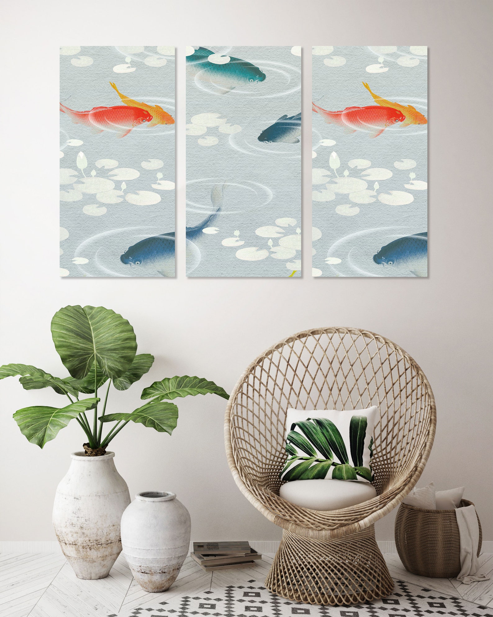 Koi Fish Wall Set of 5 Pieces Multi Panel Modern Home Decor Etsy