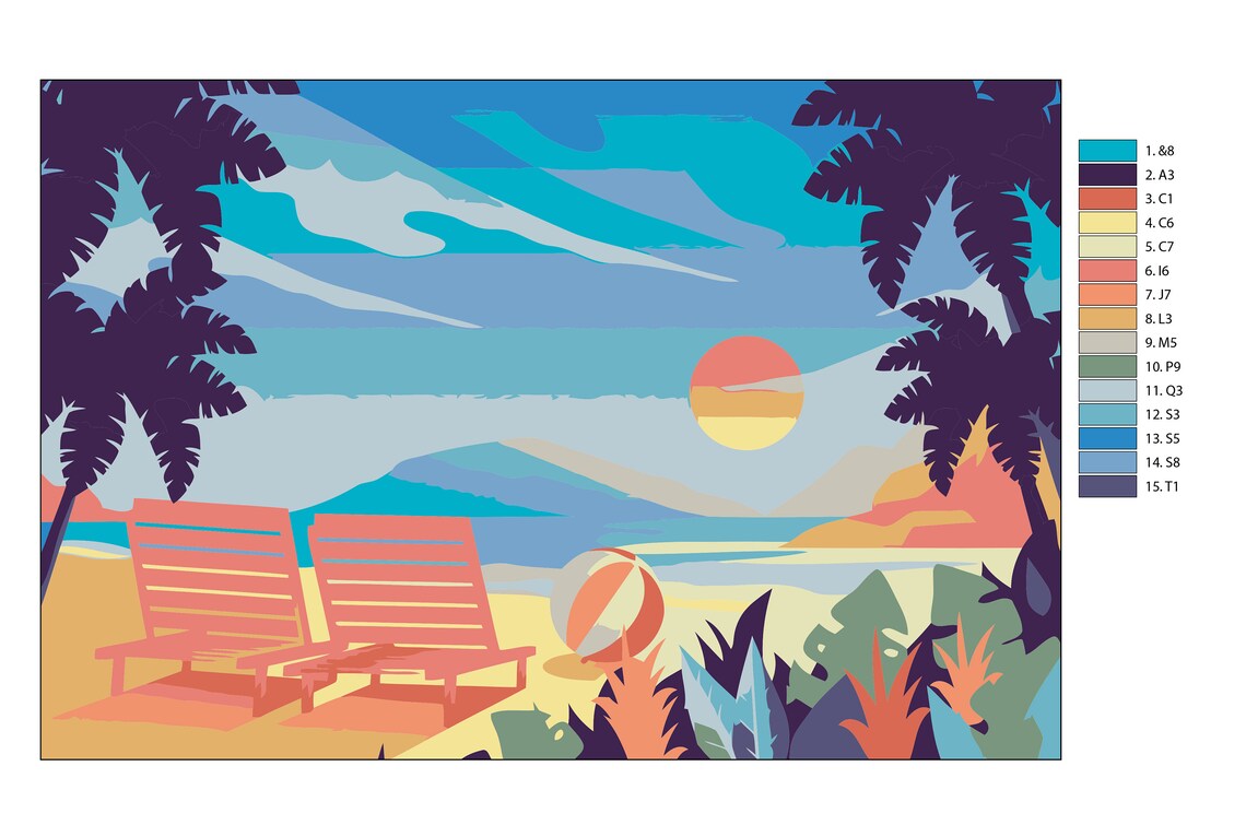 Beach Paint by Number Seaside Paint by Numbers Paint by Number Etsy