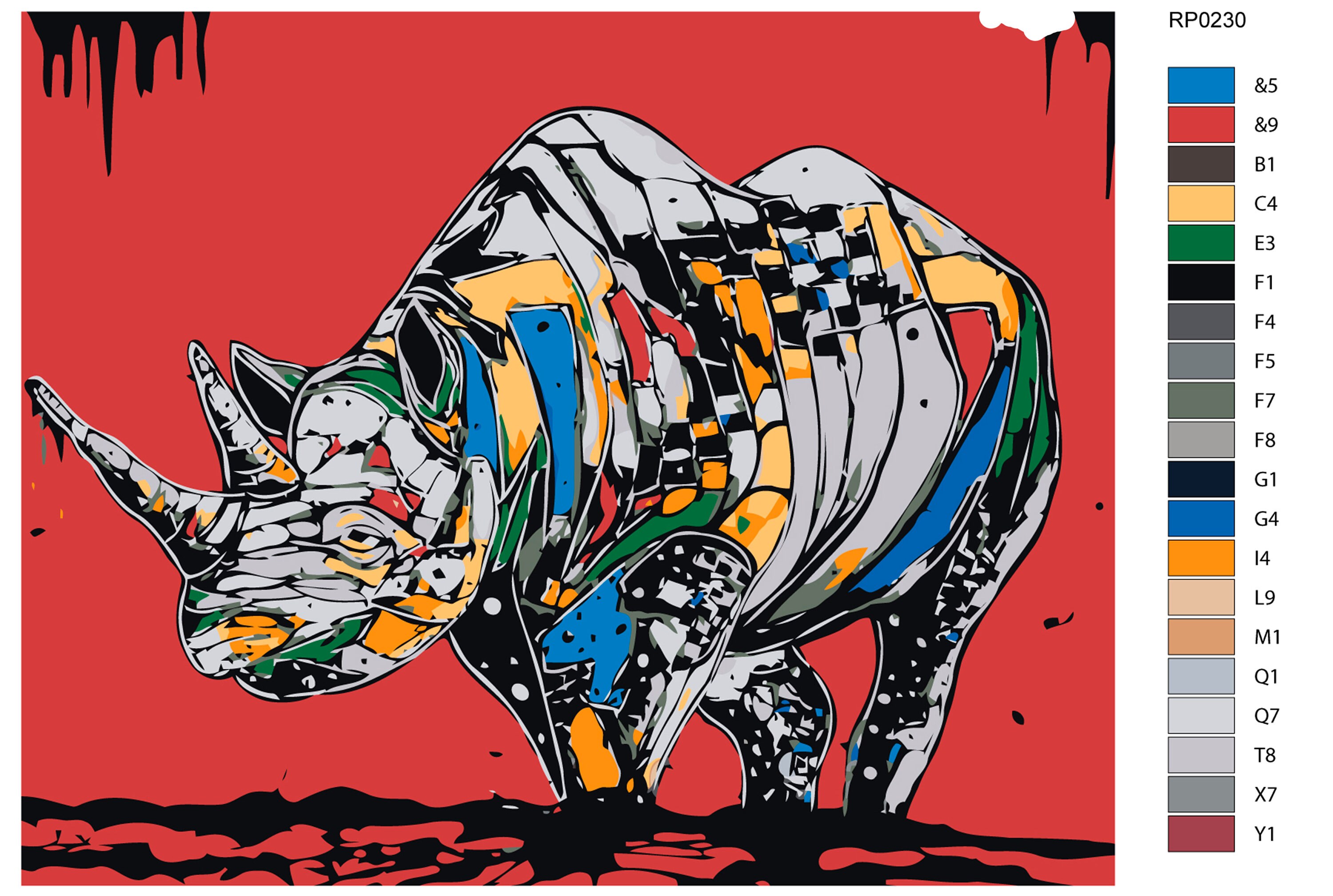 Rhinoceros DIY Kit Paint by Number Art Design Canvas Painting by