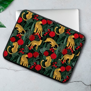 Leopards Laptop Sleeve Rose Laptop Sleeve Nature Art Laptop Sleeve 12 inch 13 inch  15 inch 16 Inch Sleeve RP0662